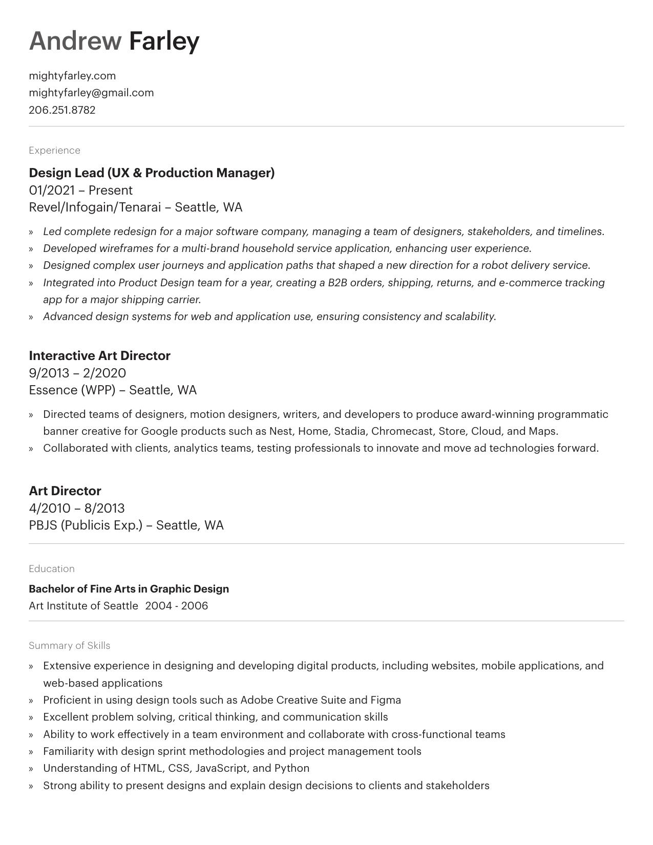 Andrew Farley resume preview